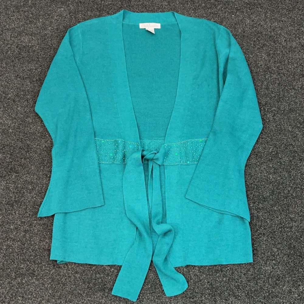 Silk Assets Outfit Womens M Green 100% Silk Knit 2 Piece Sweater Pants Set